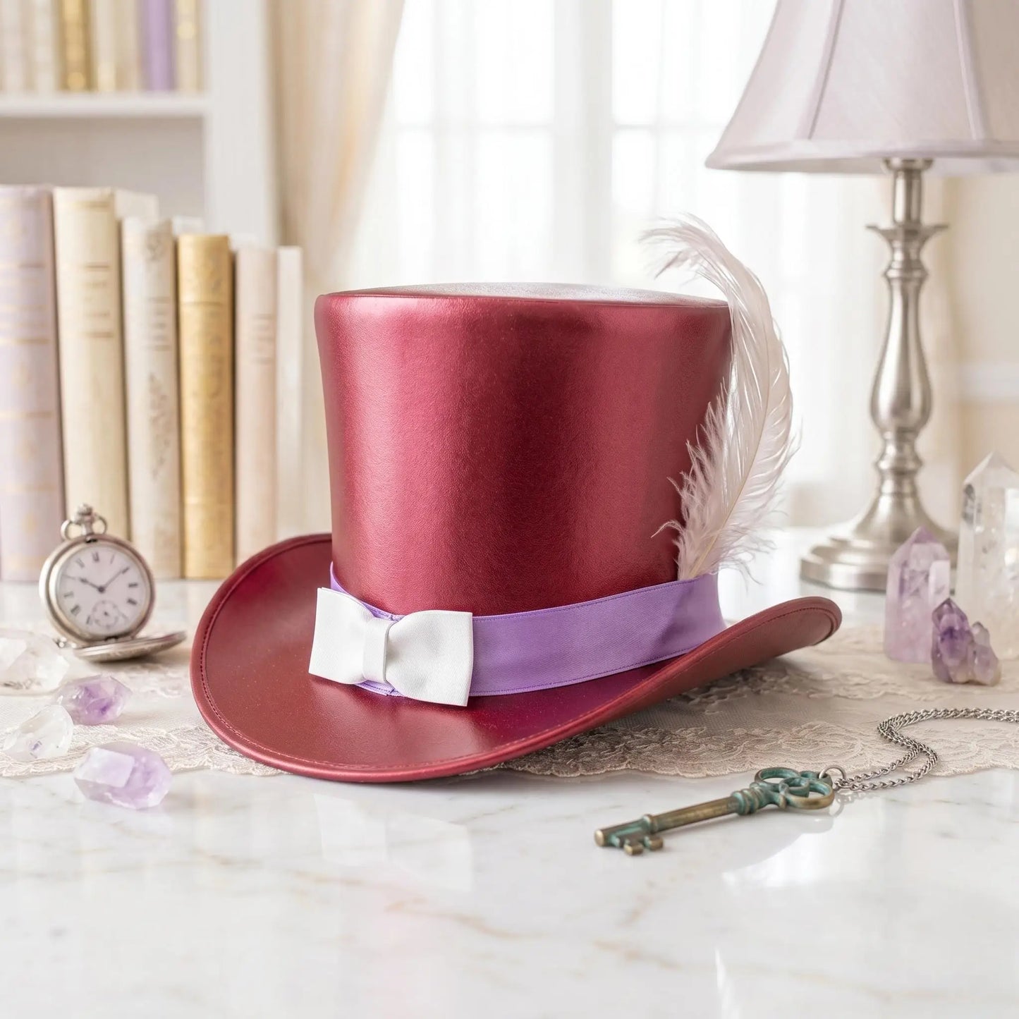 Ultimate Red Leather Top Hat Victorian Cosplay & Steampunk Costume Accessory