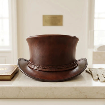 Handmade Brown Leather Top Hat – Vintage Western Steampunk Style