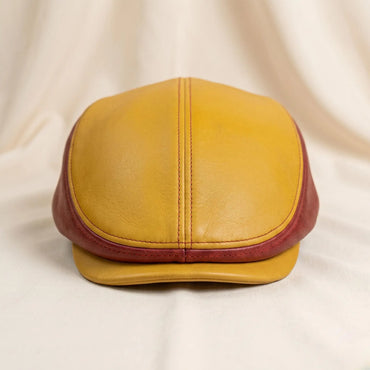 Leather Flat Cap – Two-Tone Color Classic Ivy & Newsboy Style Hat