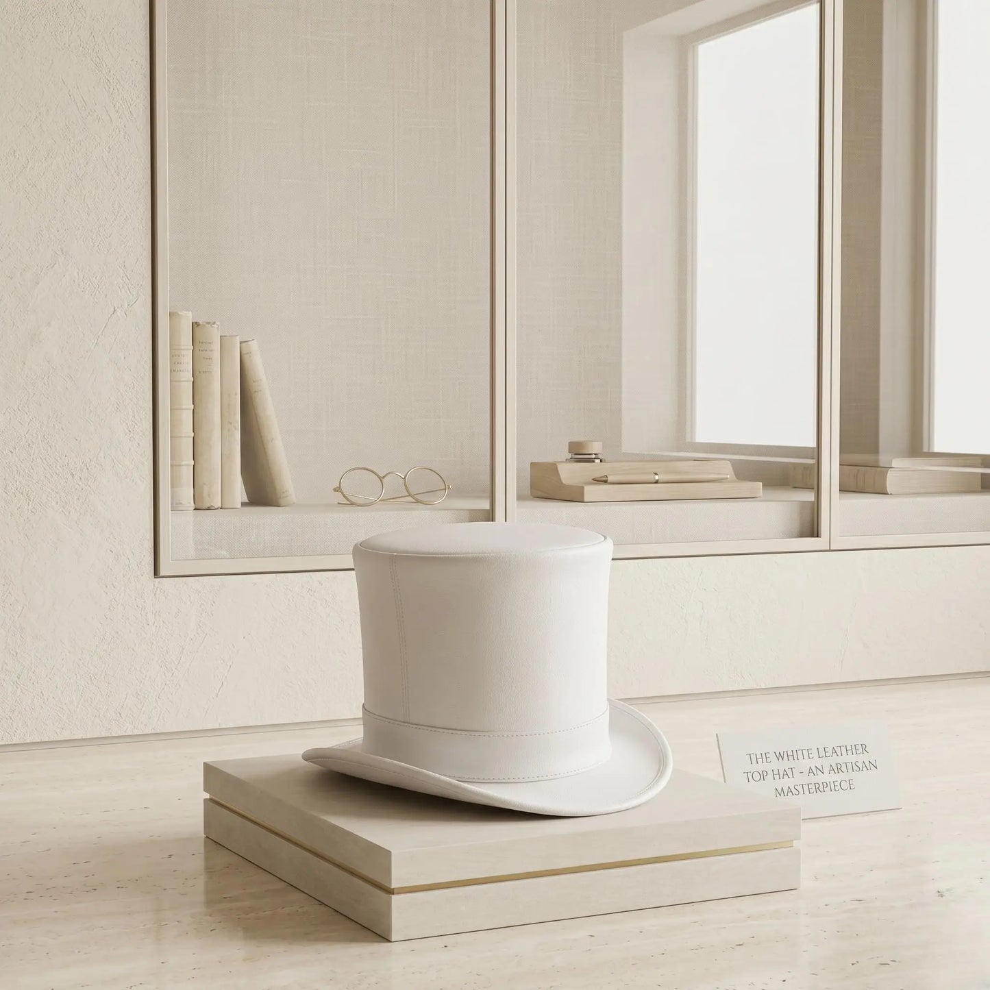 The Ivory Crown Handmade White Leather Top Hat