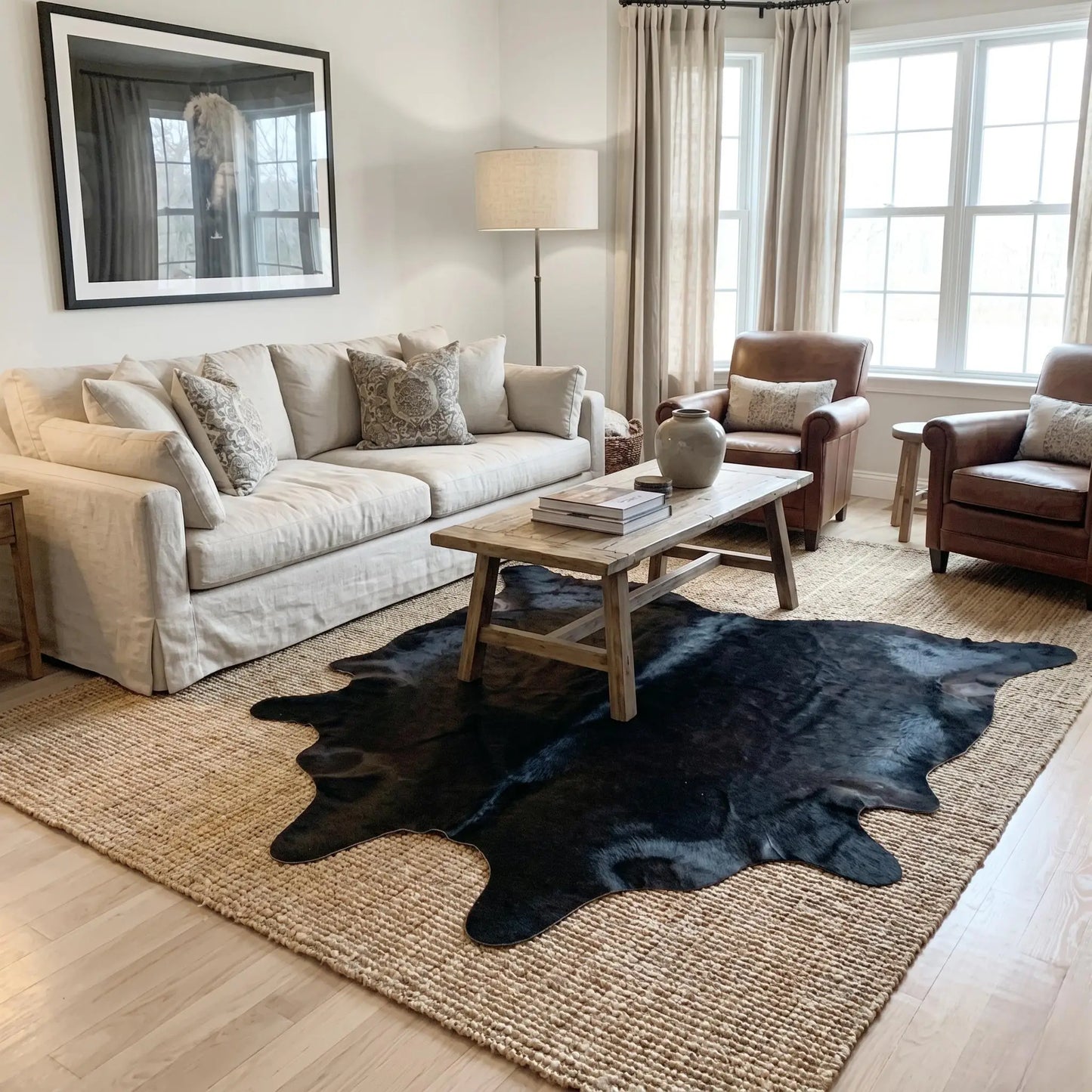 Genuine Black Cowhide Rug Hair-on Hide Western Home Decor Wall Hanging