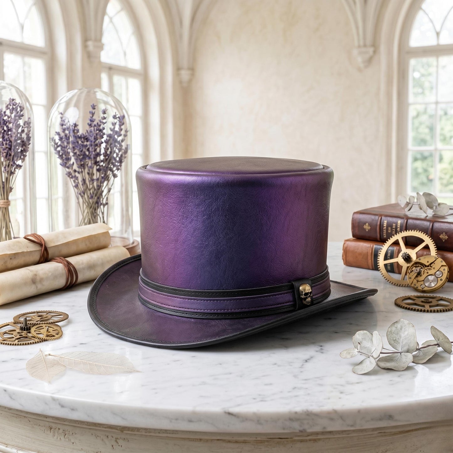 Unleash Your Alternative Style Handmade Purple Leather Steampunk Top Hat