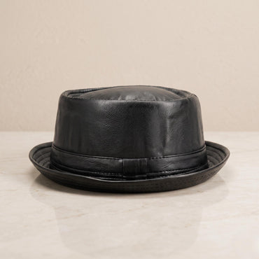 Black Leather Pork Pie Hat – Vintage Headwear