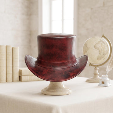 Handmade Distressed Red Leather Steampunk Top Hat – Victorian Chain Detail