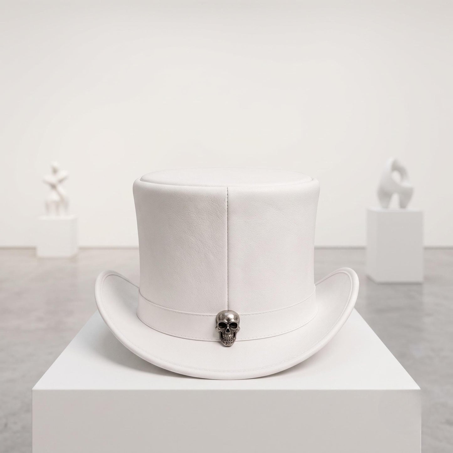 Gothic Red Skull Top Hat – White Leather Punk Rock Biker Statement Accessory