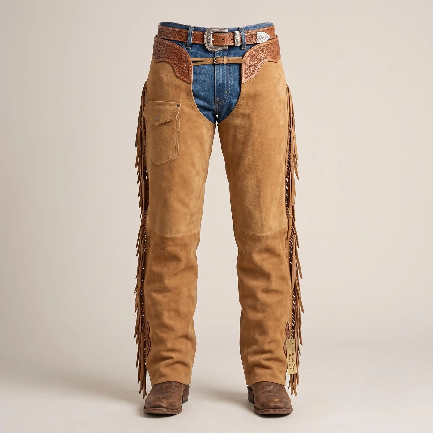 Western Cowboy Suede Leather Riding Chaps with Fringes