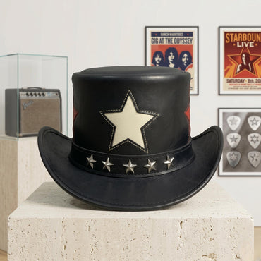 Black Leather Star Top Hat – Steampunk Gothic Rockstar Cosplay Hat
