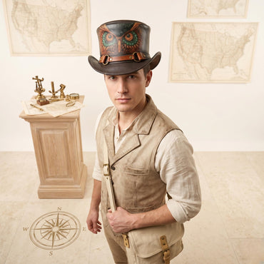 Stand Out in Style: Handmade Owl Leather Top Hat