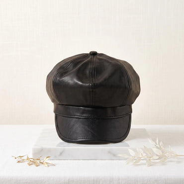 Black Leather Baker Boy Cap – Vintage Newsboy Gatsby Hat