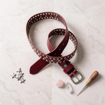 Handcrafted Studded Leather Belt | Silver Star Rivets & Punk Rock Style