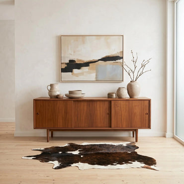 TAKEKO LEATHER Authentic Tricolor Cowhide Area Rug For Rustic Modern Living Room Floor Decor