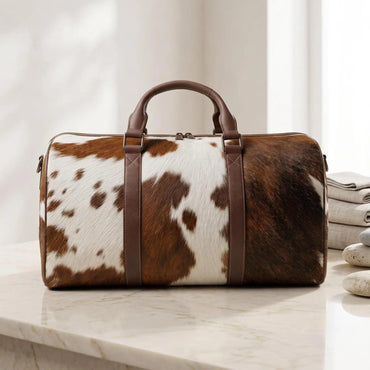 Handcrafted Cowhide Leather Duffel Bag | Rustic Weekender Travel Bag