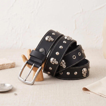 Unbridled Attitude: Handcrafted Skull Studded Leather Belt
