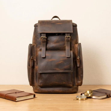 Vintage Full Grain Leather Backpack | Handmade Travel & Business Rucksack