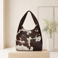 Natural Dark Brown & White Hair-On Cowhide Leather Hobo Bag
