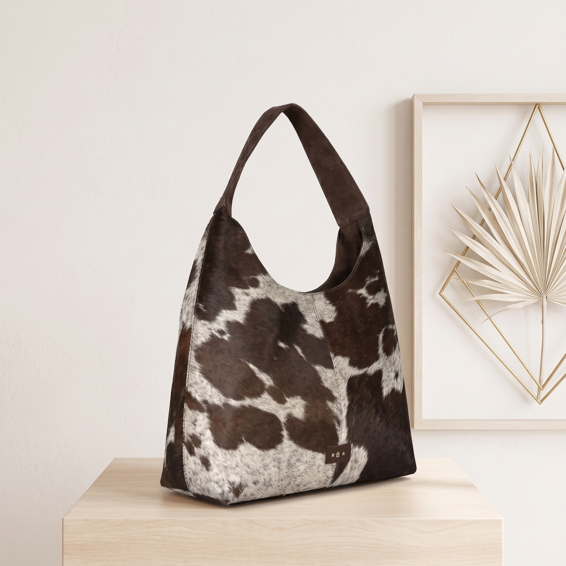 Natural Dark Brown & White Hair-On Cowhide Leather Hobo Bag