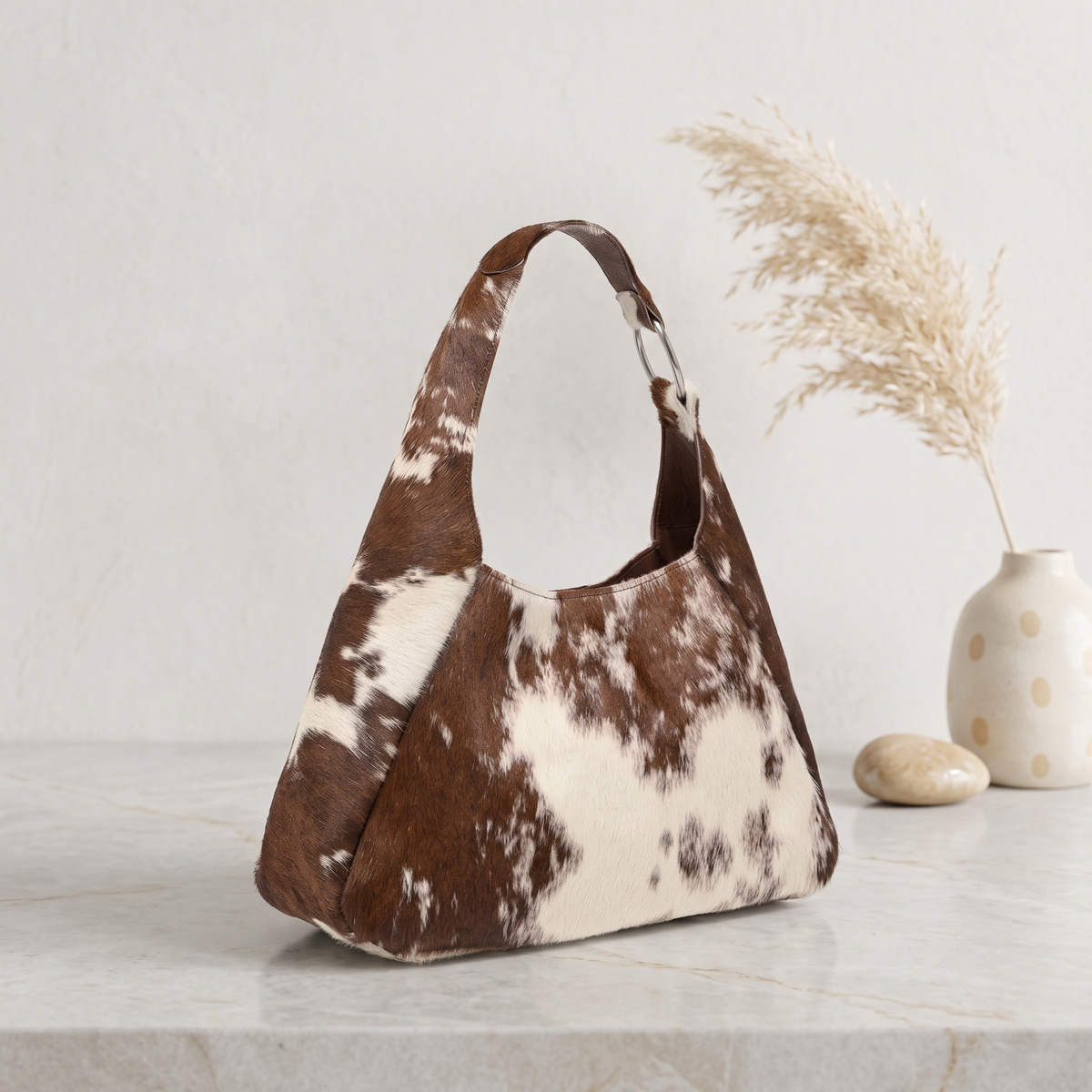 Premium Natural Brown & White Hair-On Cowhide Leather Bag