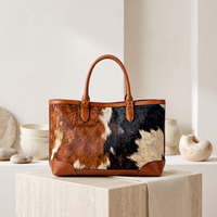 Natural Tan, Brown, Black & White Hair-On Cowhide Leather Tote Bag