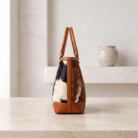 Natural Tan, Brown, Black & White Hair-On Cowhide Leather Tote Bag
