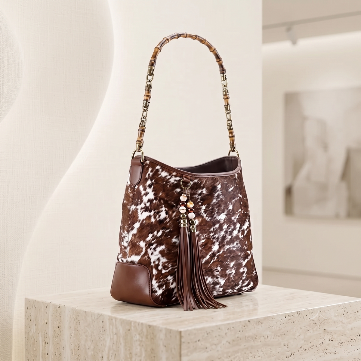 Natural Brown & White Speckled Hair-On Cowhide Leather Bag