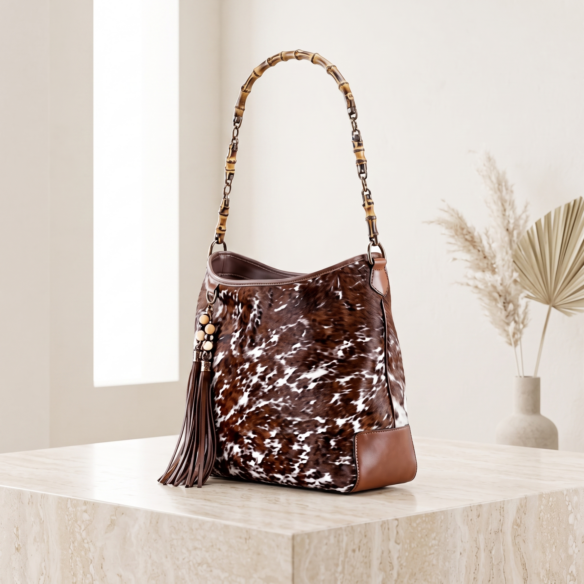 Natural Brown & White Speckled Hair-On Cowhide Leather Bag