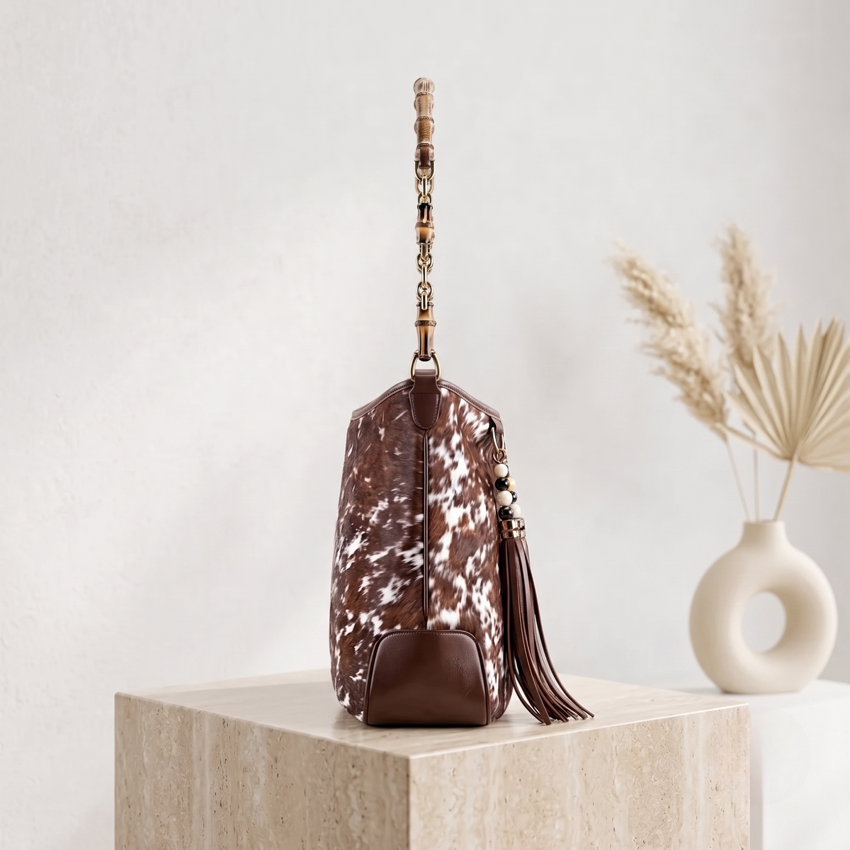 Natural Brown & White Speckled Hair-On Cowhide Leather Bag
