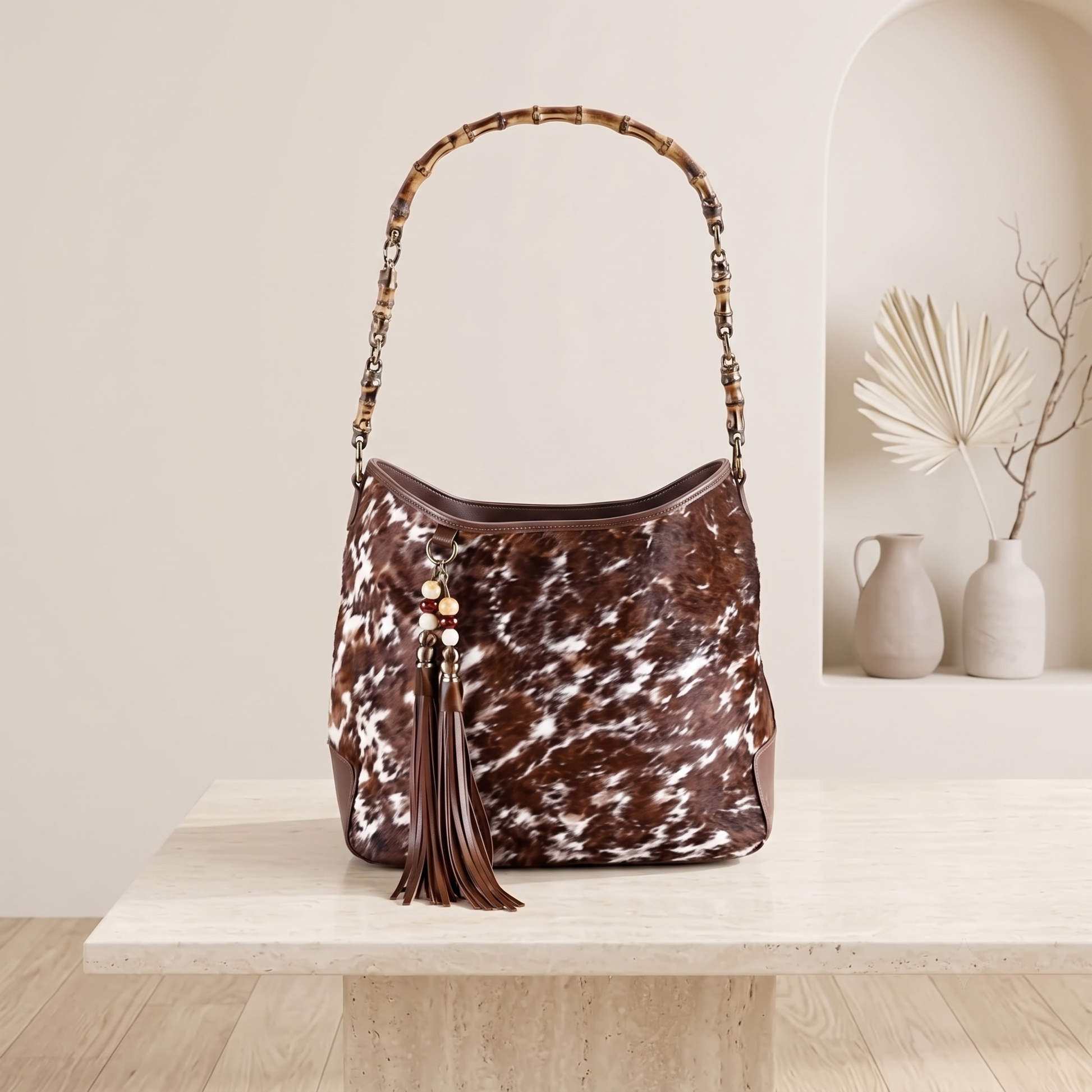 Natural Brown & White Speckled Hair-On Cowhide Leather Bag
