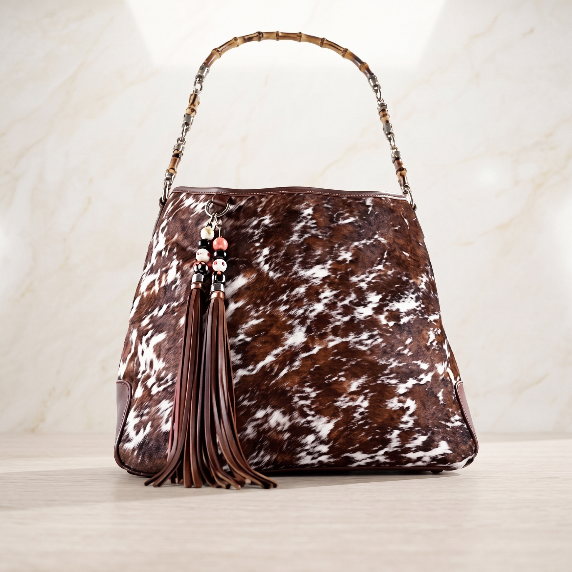 Natural Brown & White Speckled Hair-On Cowhide Leather Bag