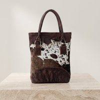 Natural Dark Brown & White Hair-On Cowhide Leather Tote Bag