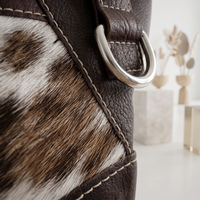 Natural Dark Brown & White Hair-On Cowhide Leather Tote Bag