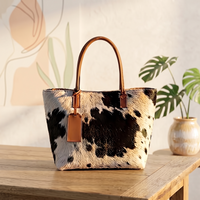 Natural Tricolor Black, Brown & Cream Hair-On Cowhide Leather Tote Bag
