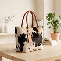 Natural Tricolor Black, Brown & Cream Hair-On Cowhide Leather Tote Bag