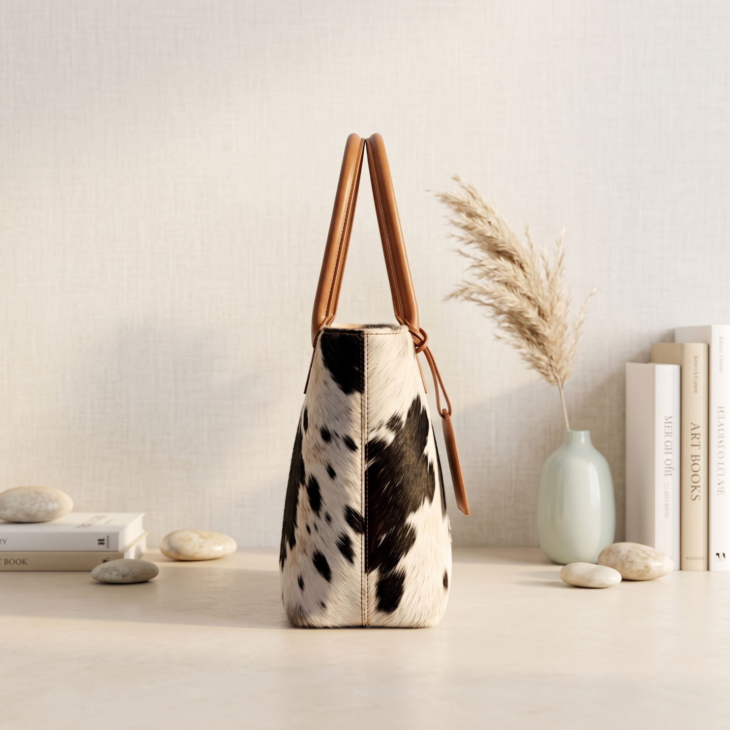 Natural Tricolor Black, Brown & Cream Hair-On Cowhide Leather Tote Bag