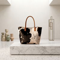 Natural Tricolor Black, Brown & Cream Hair-On Cowhide Leather Tote Bag