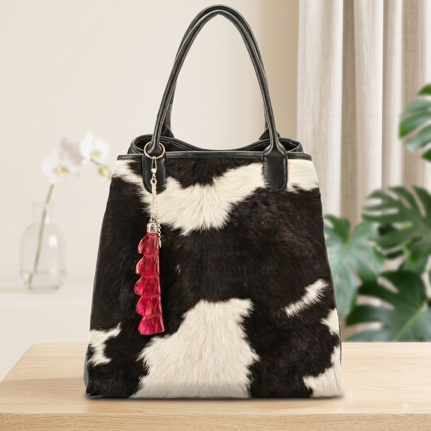 Natural Black & White Hair-On Cowhide Leather Bag