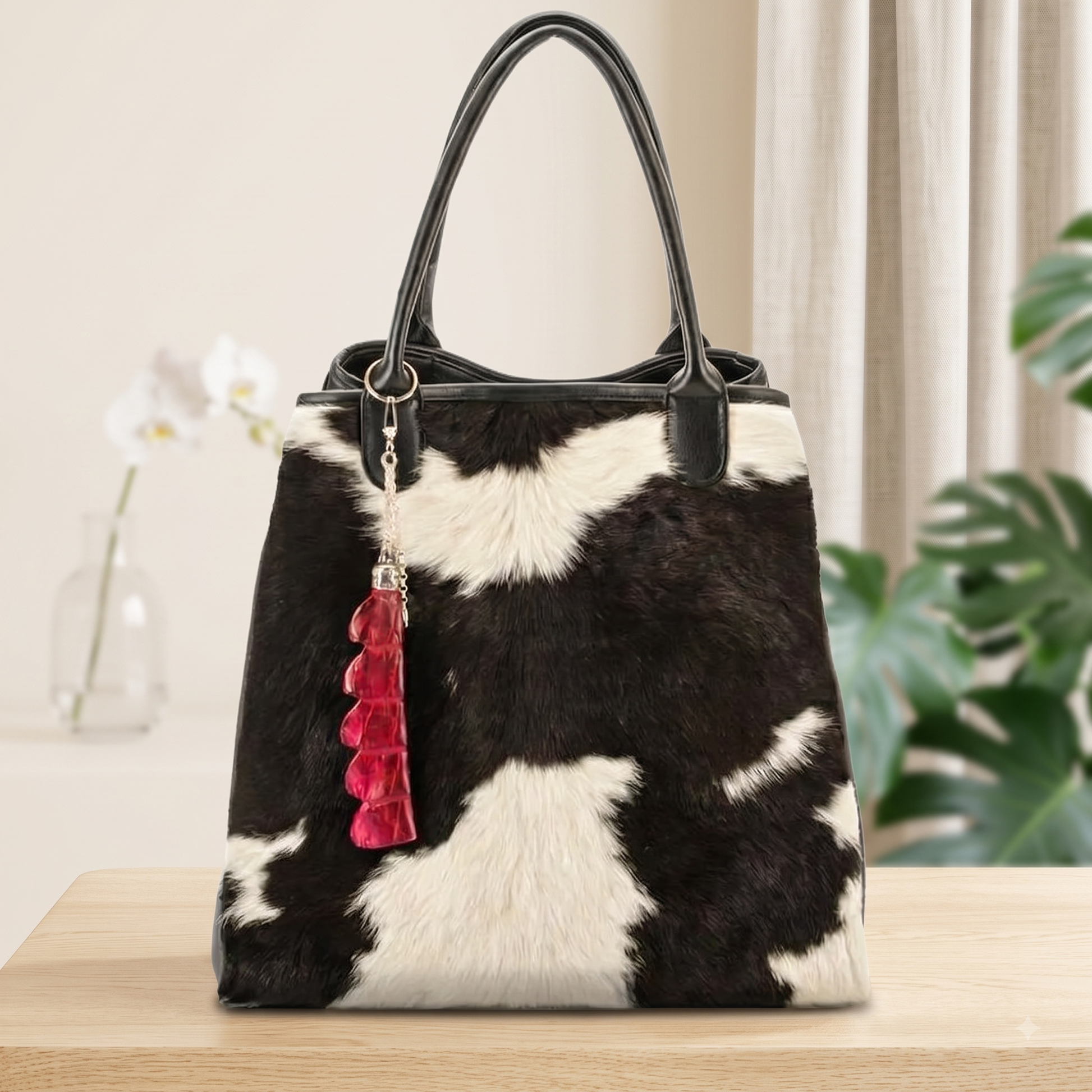 Natural Black & White Hair-On Cowhide Leather Bag