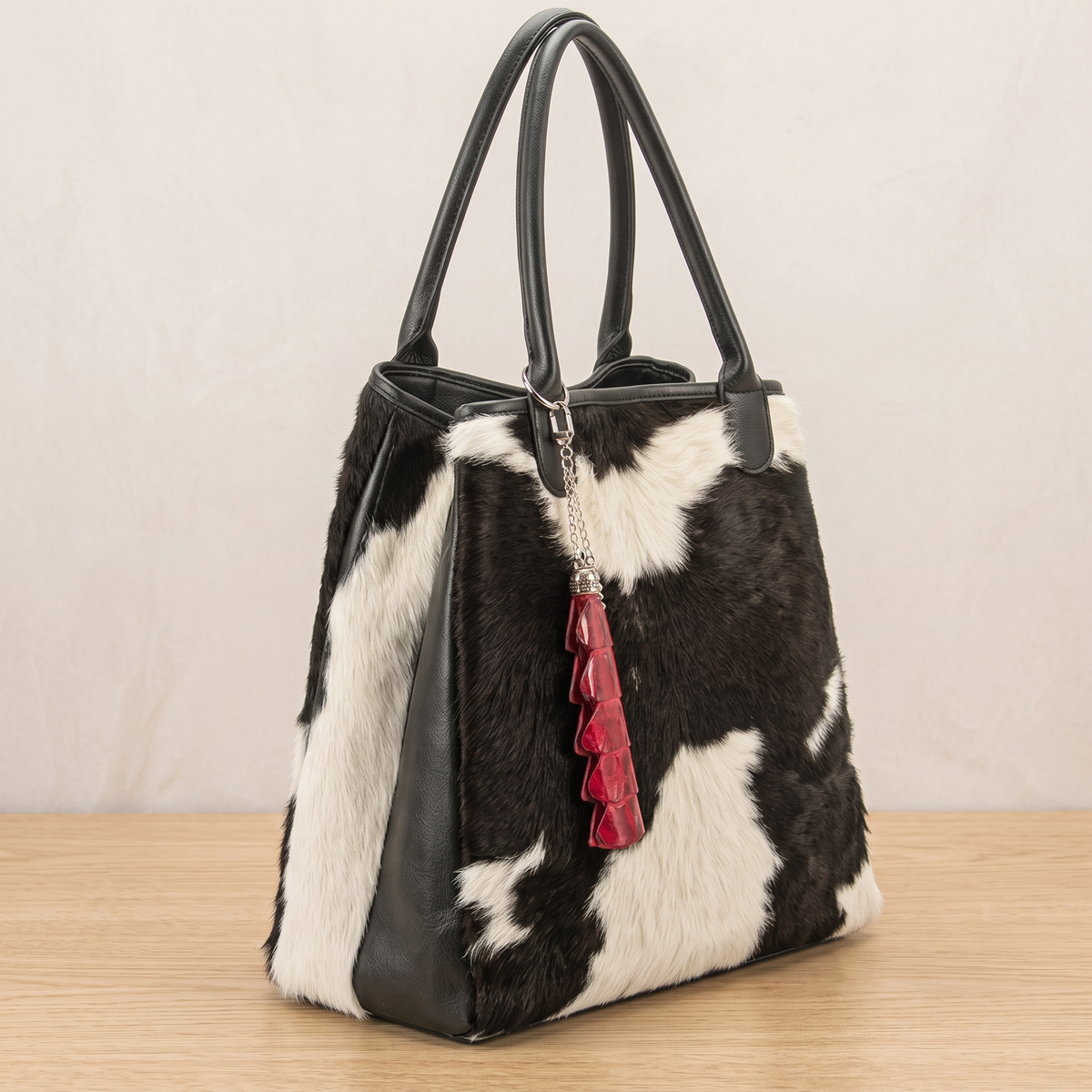 Natural Black & White Hair-On Cowhide Leather Bag