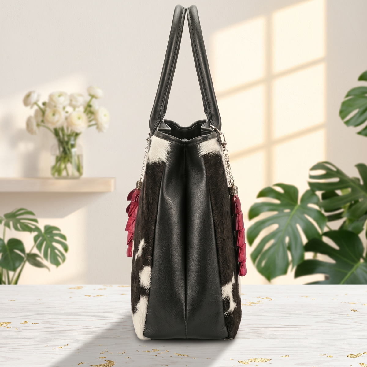 Natural Black & White Hair-On Cowhide Leather Bag