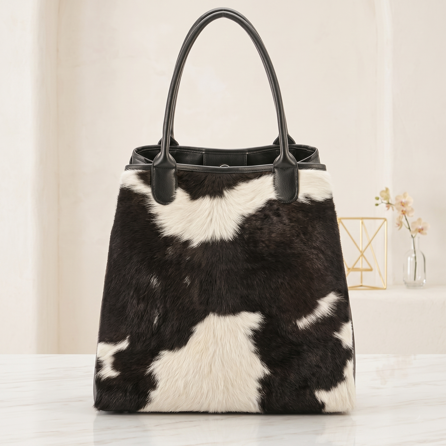 Natural Black & White Hair-On Cowhide Leather Bag