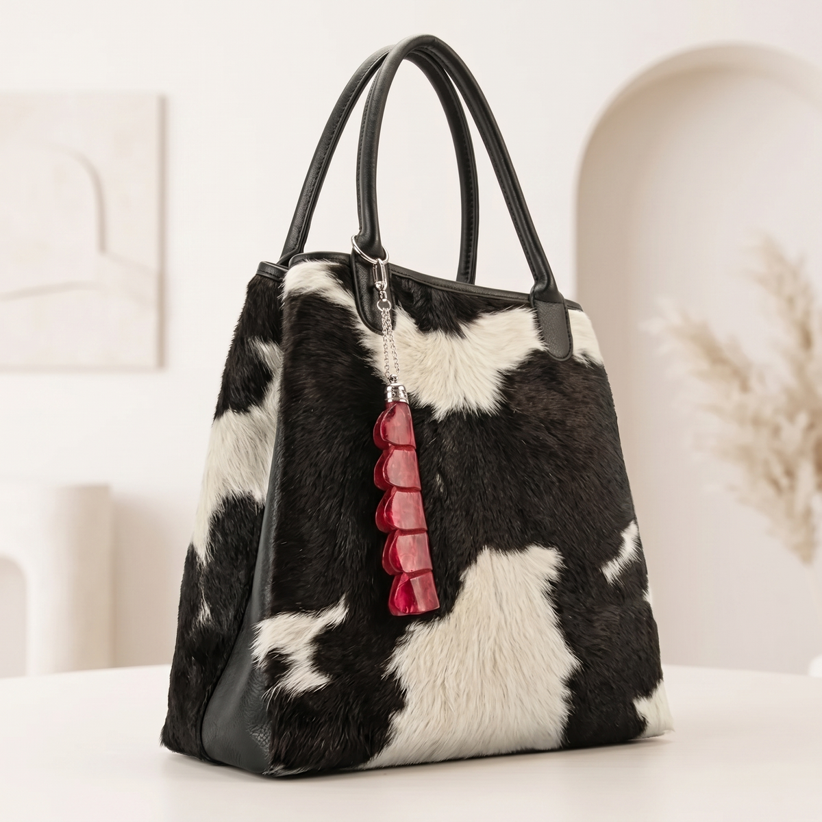 Natural Black & White Hair-On Cowhide Leather Bag