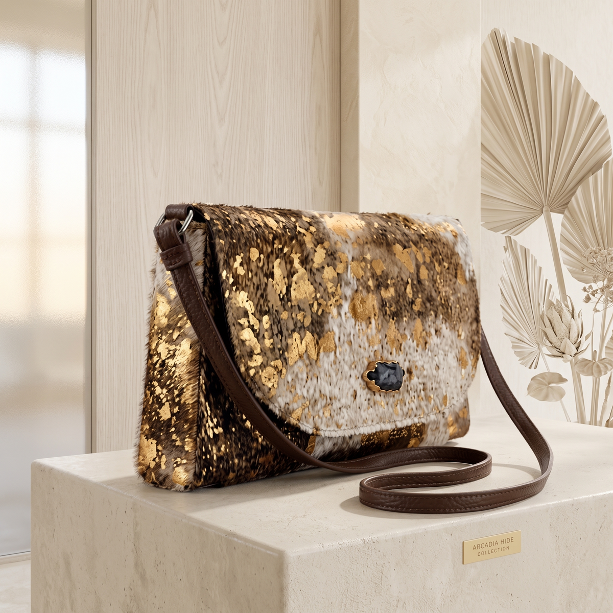 Natural Tan Brown Speckled Hair-On Cowhide Leather Bag