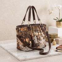Handcrafted Genuine Cowhide Leather Tote Bag | Natural Speckled Hair-on-Hide Western Shoulder Bag & Handbag for Women