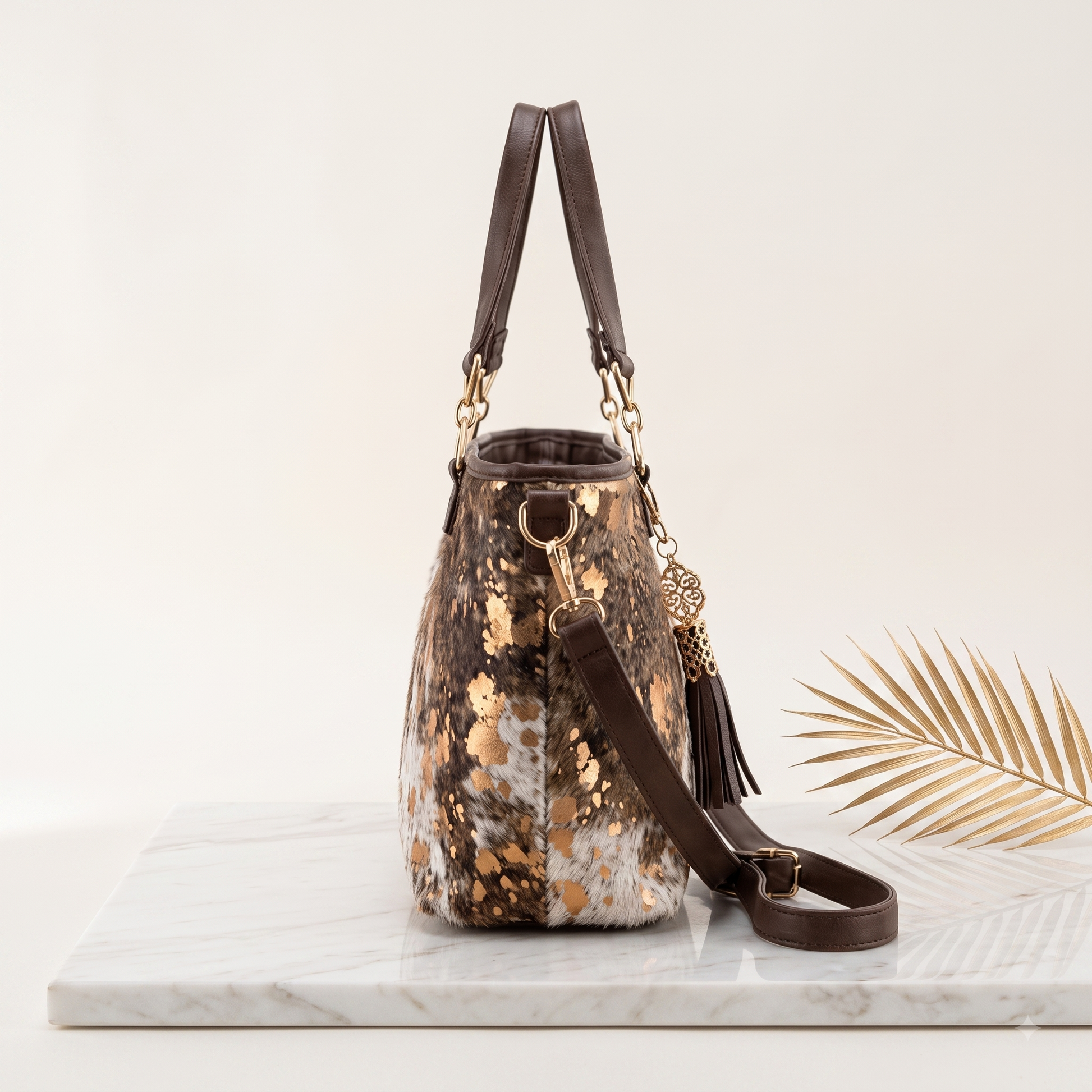 Handcrafted Genuine Cowhide Leather Tote Bag | Natural Speckled Hair-on-Hide Western Shoulder Bag & Handbag for Women
