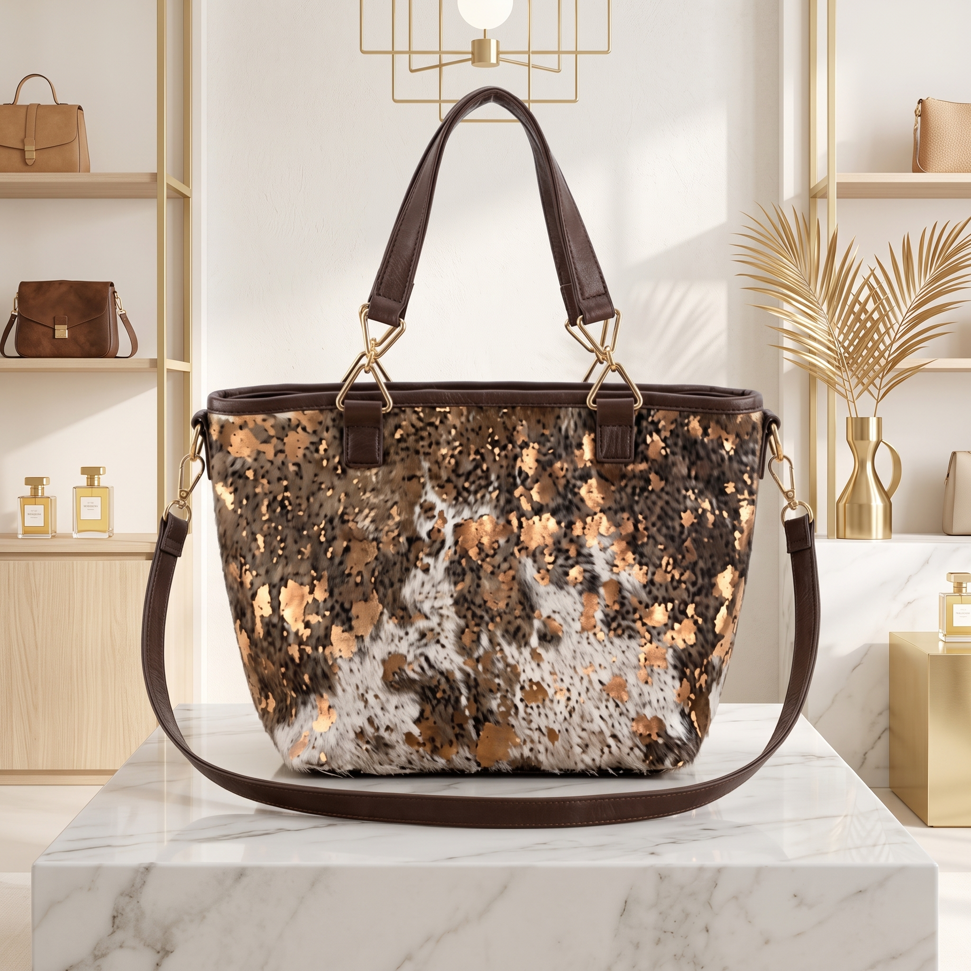 Handcrafted Genuine Cowhide Leather Tote Bag | Natural Speckled Hair-on-Hide Western Shoulder Bag & Handbag for Women