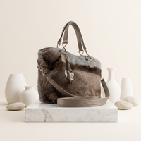 Natural Taupe Brown Hair-On Cowhide Leather Tote Bag