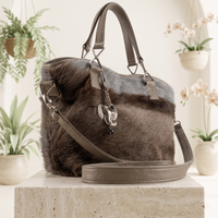 Natural Taupe Brown Hair-On Cowhide Leather Tote Bag