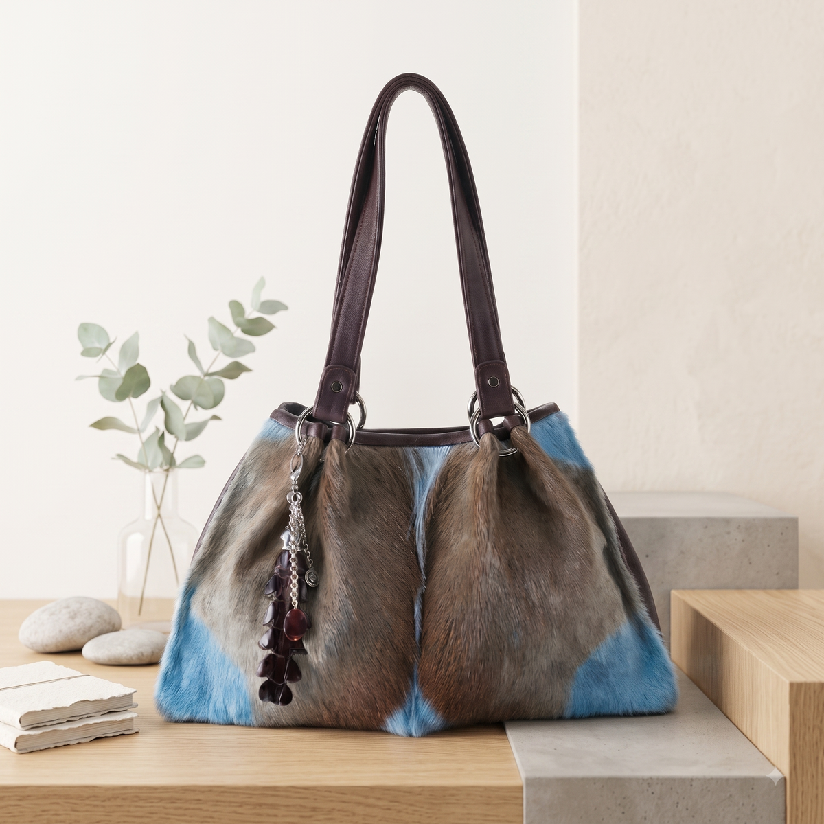Natural Grey-Brown Hair-On Cowhide Leather Tote Bag