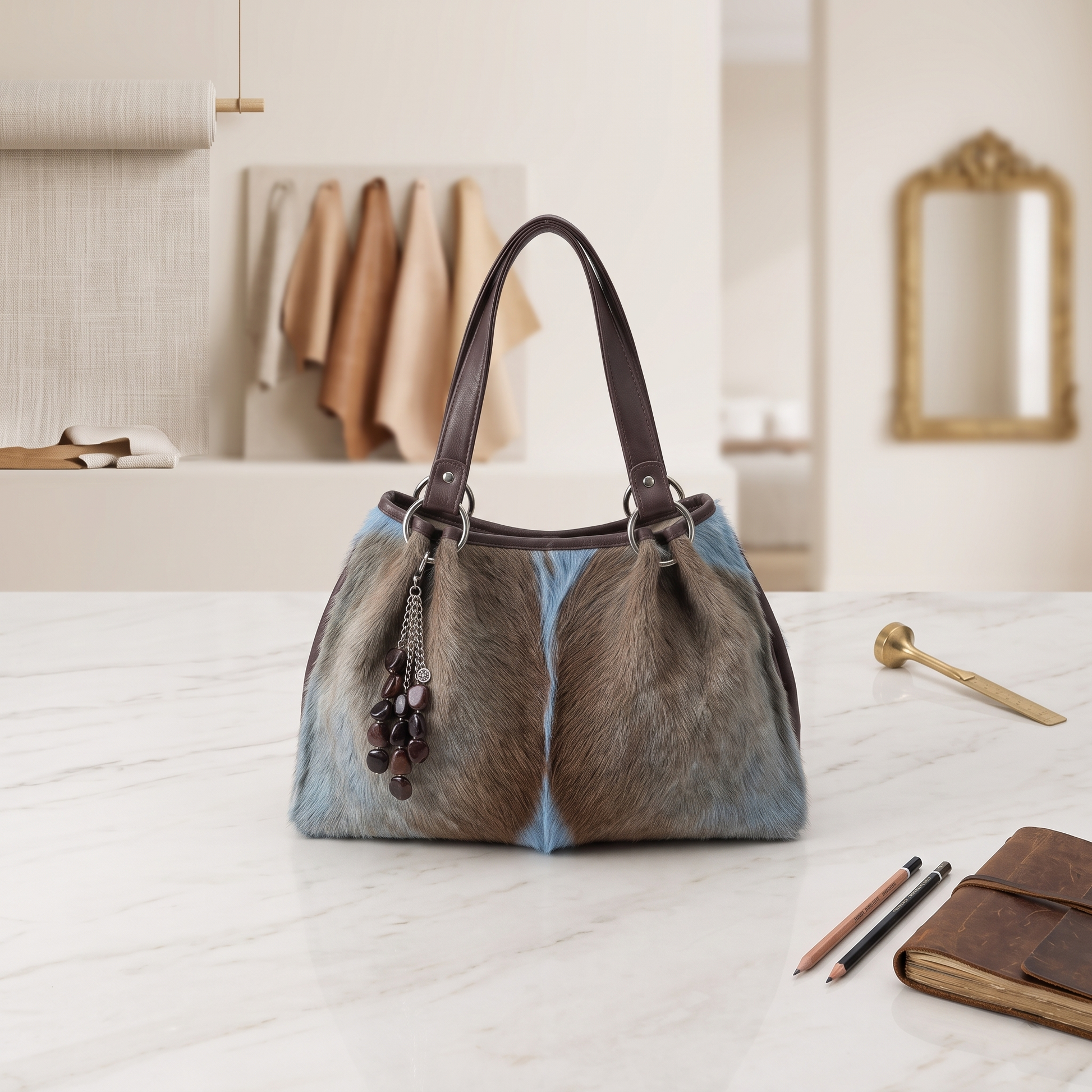 Natural Grey-Brown Hair-On Cowhide Leather Tote Bag