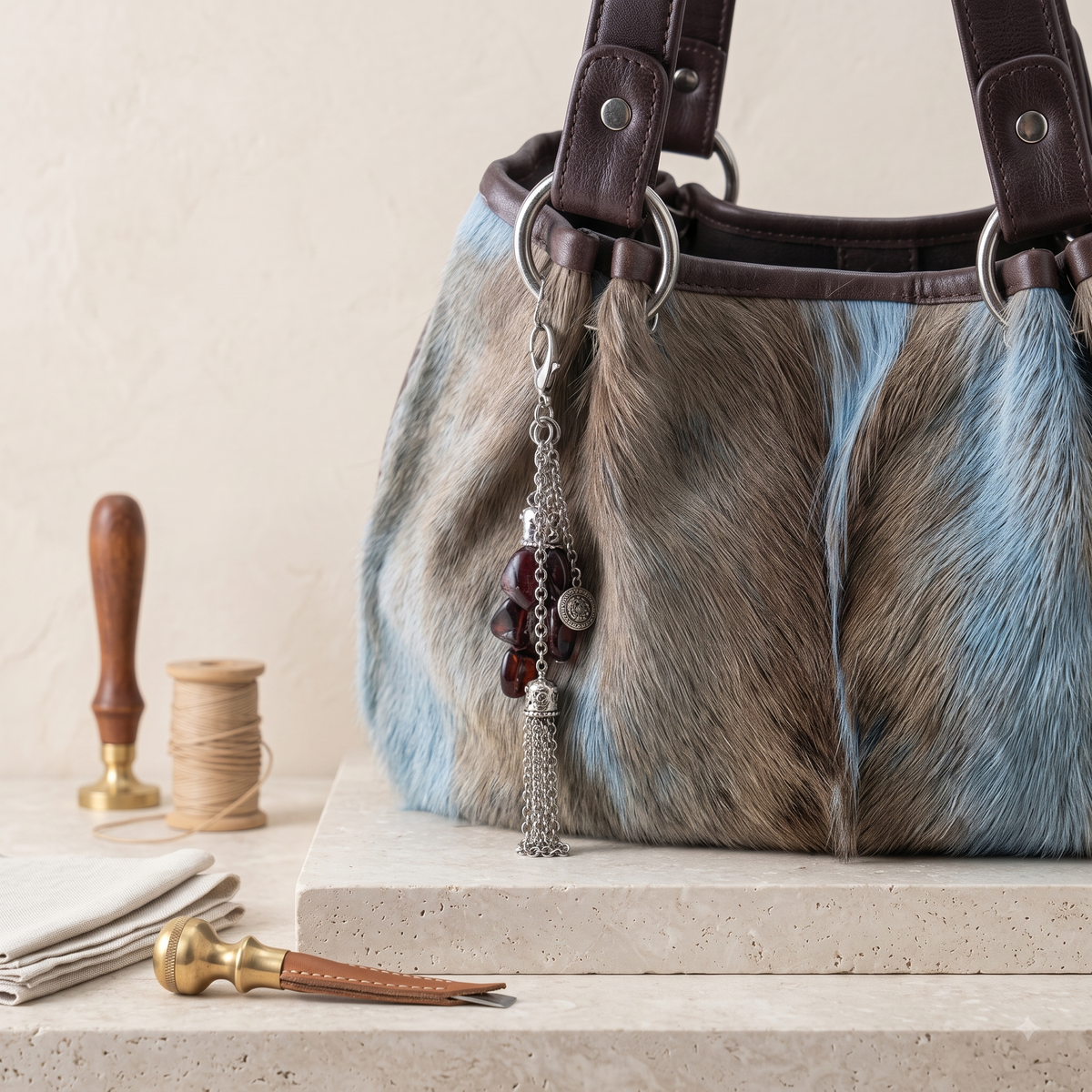 Natural Grey-Brown Hair-On Cowhide Leather Tote Bag