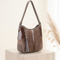 Natural Taupe Brown Hair-On Cowhide Leather Shoulder Bag